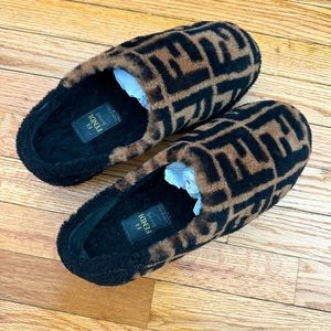 FENDI FF Print Shearling Loafers